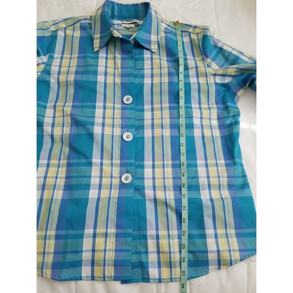 Foxcroft Shirt Womens 16 Shaped Blue Green Plaid White Buttons Long Sleeve - Picture 6 of 7